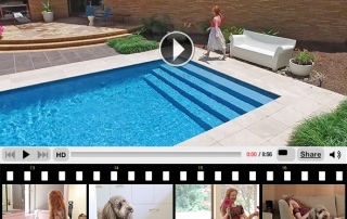 Video of woman walking around built in pool